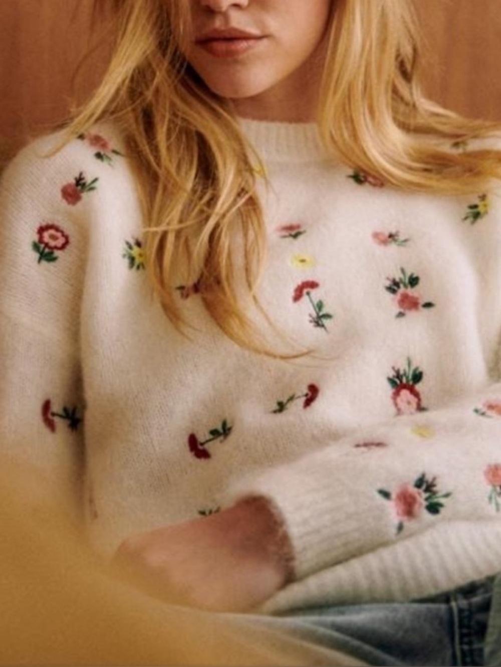 Sezane Floral Embroidered Sweater